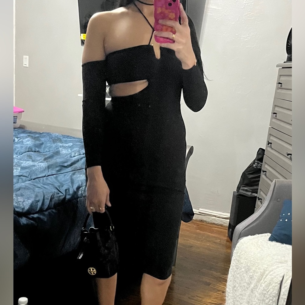 JLUXLABEL “Noir Headlines Midi Dress”